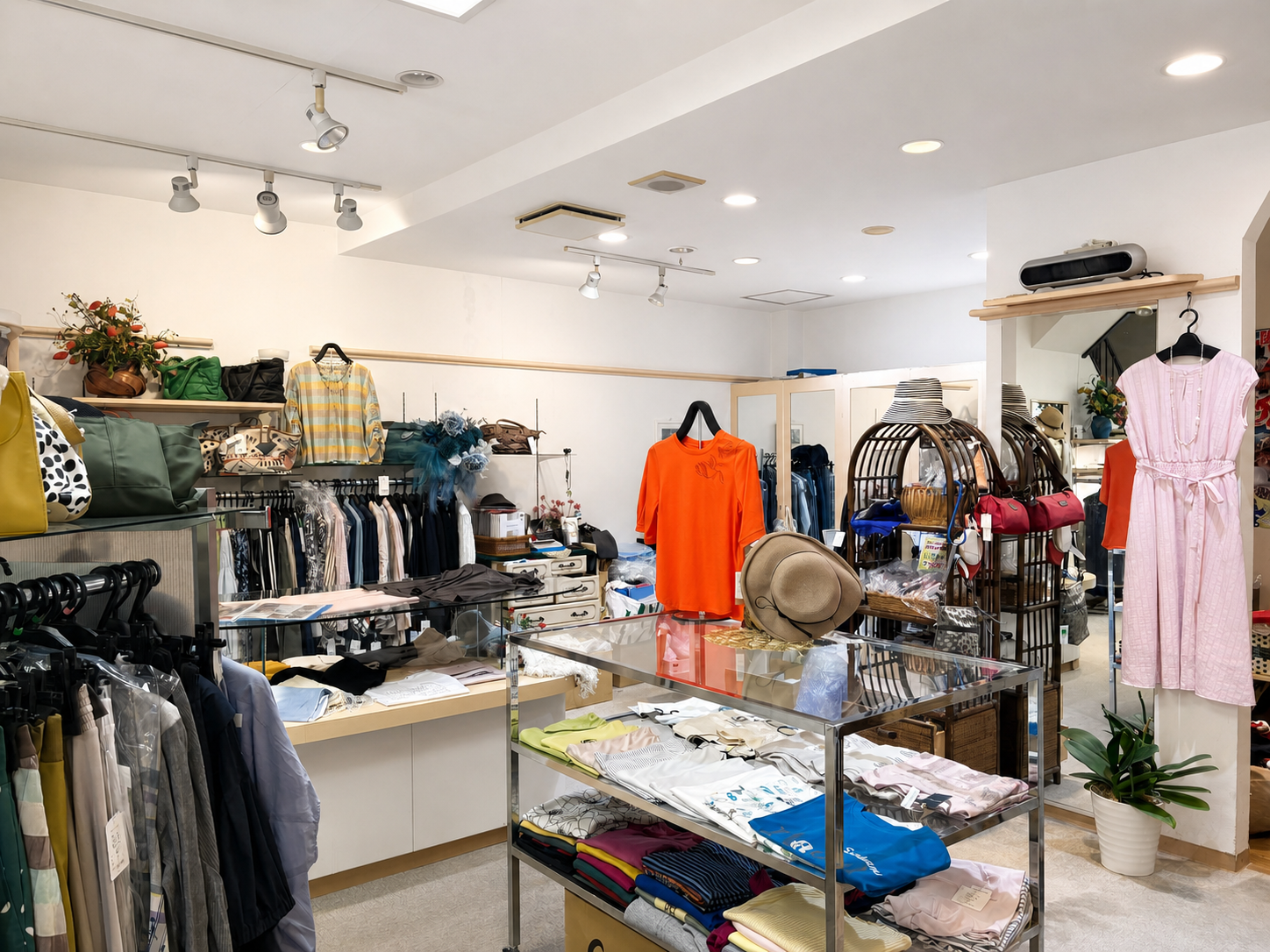 洋服やバッグが並ぶ店内